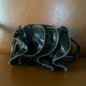 Steve Madden Faux Leather Zipper Ruffle Crossbody Bag in Black